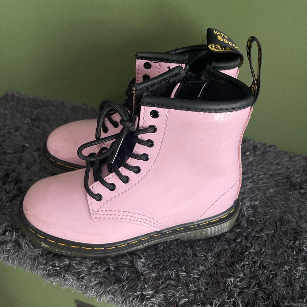 Dr. Martens kids patent pink combat boots size 9